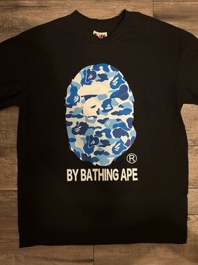 Men’s Fashion T-Shirt, Size Small - Black with Blue Camo